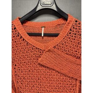 Free People Chunky Belle Knit V-Neck Pullover Sweater Women's S Coral Cotton